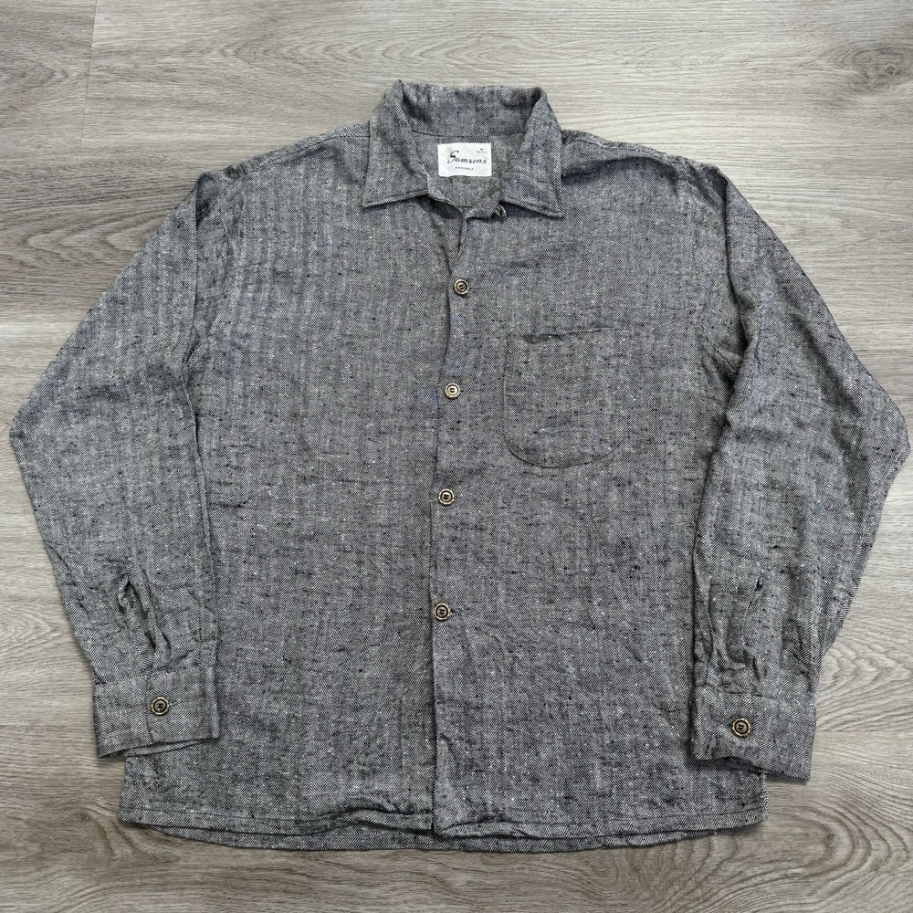 Vintage 50s Herringbone HBT Selvedge Flecked Loop Collar Wool Button Shirt Men M